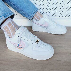 ⭐Nike Air Force 1 07 Women Shoes 7.5 White Pink Leather Retro Sneaker DQ0826-100